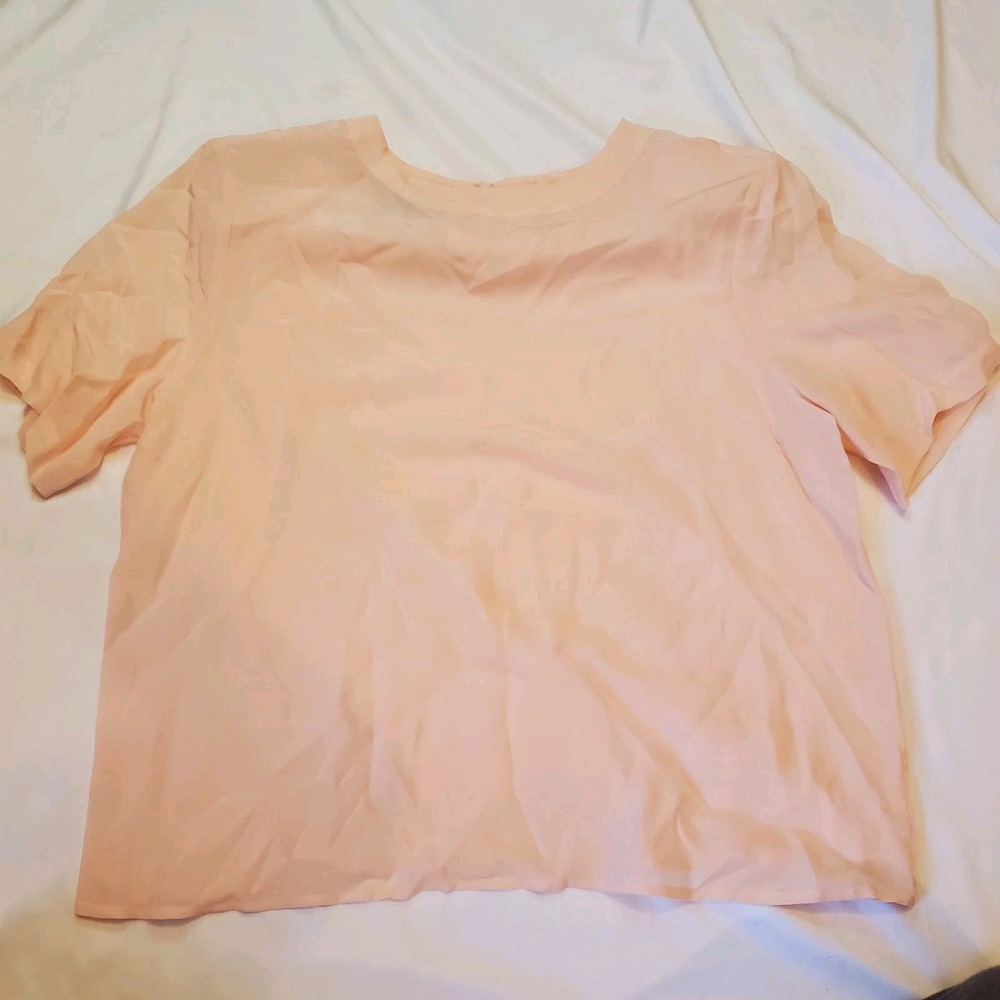 Diversirt Pink Blouse Women's Petite Large Pink 100% Silk Short Sleeve
